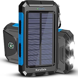 Solar Power Bank Portable Charger 50000mah Battery Pack QC3.0 Fast Charging 20W 2 USB Waterproof Camping Travel External Backup Phone for iPhone, for Samsung, Android Black & Blue