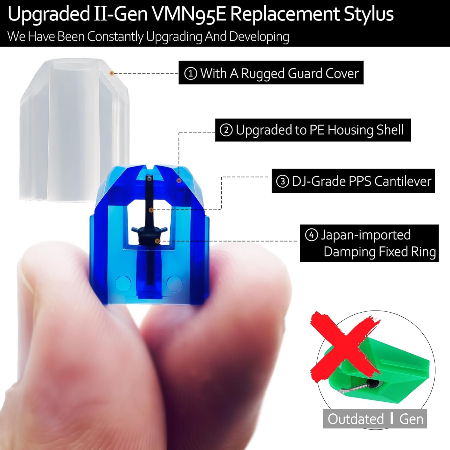 AT-VMN95E Elliptical Replacement Turntable Stylus for AT-XP3 Cartridges, AT-VM95 Series Cartridges, Compatible with Audio-Technica AT-LP120X Series, AT-LP120XUSB, AT-LP120XBT-USB, AT-LP1240-USB - Image 3