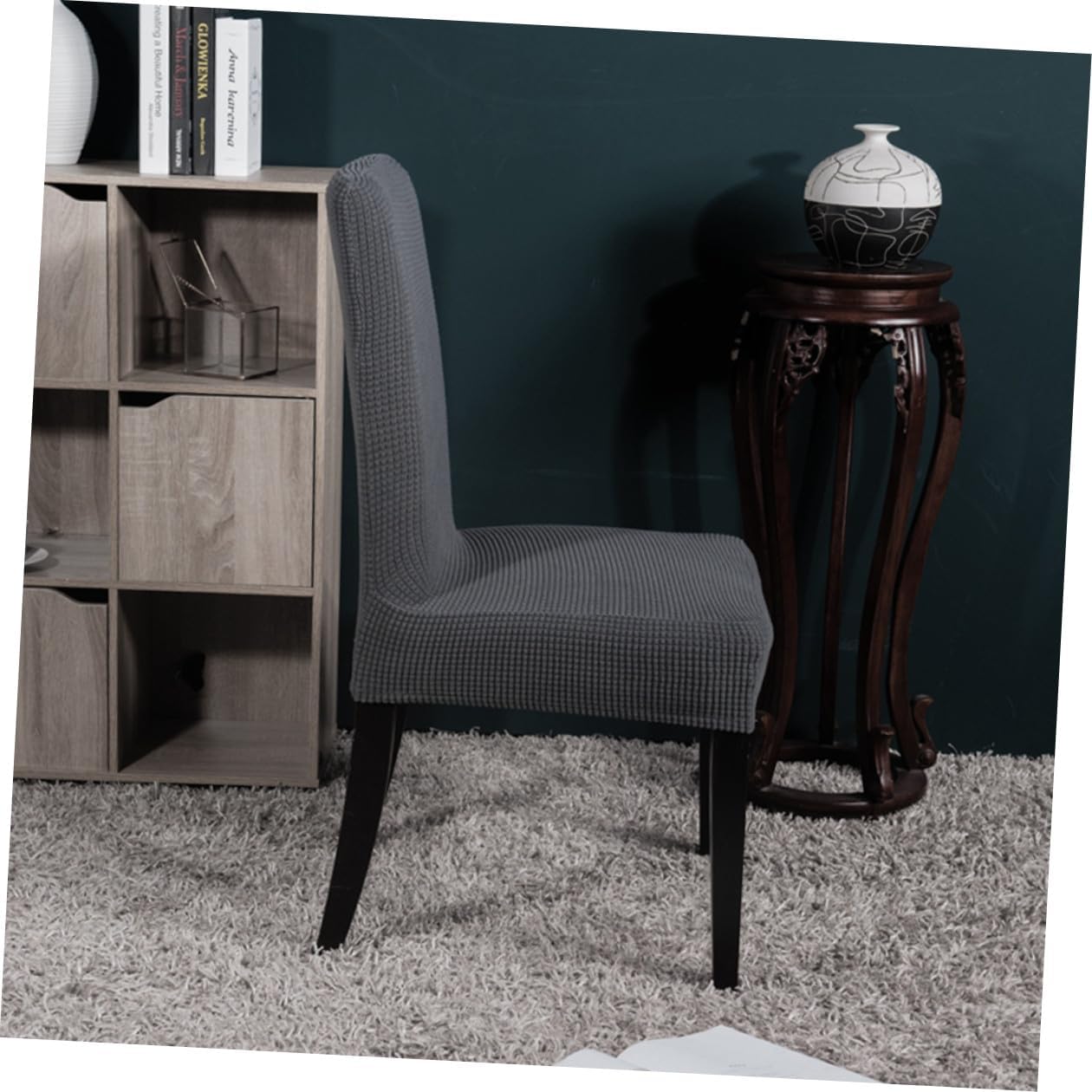 Luxshiny 4pcs Stretchy Polyester Dining Chair Slipcovers Elastic Protective Chair Covers Universal Fit Home Office Grey