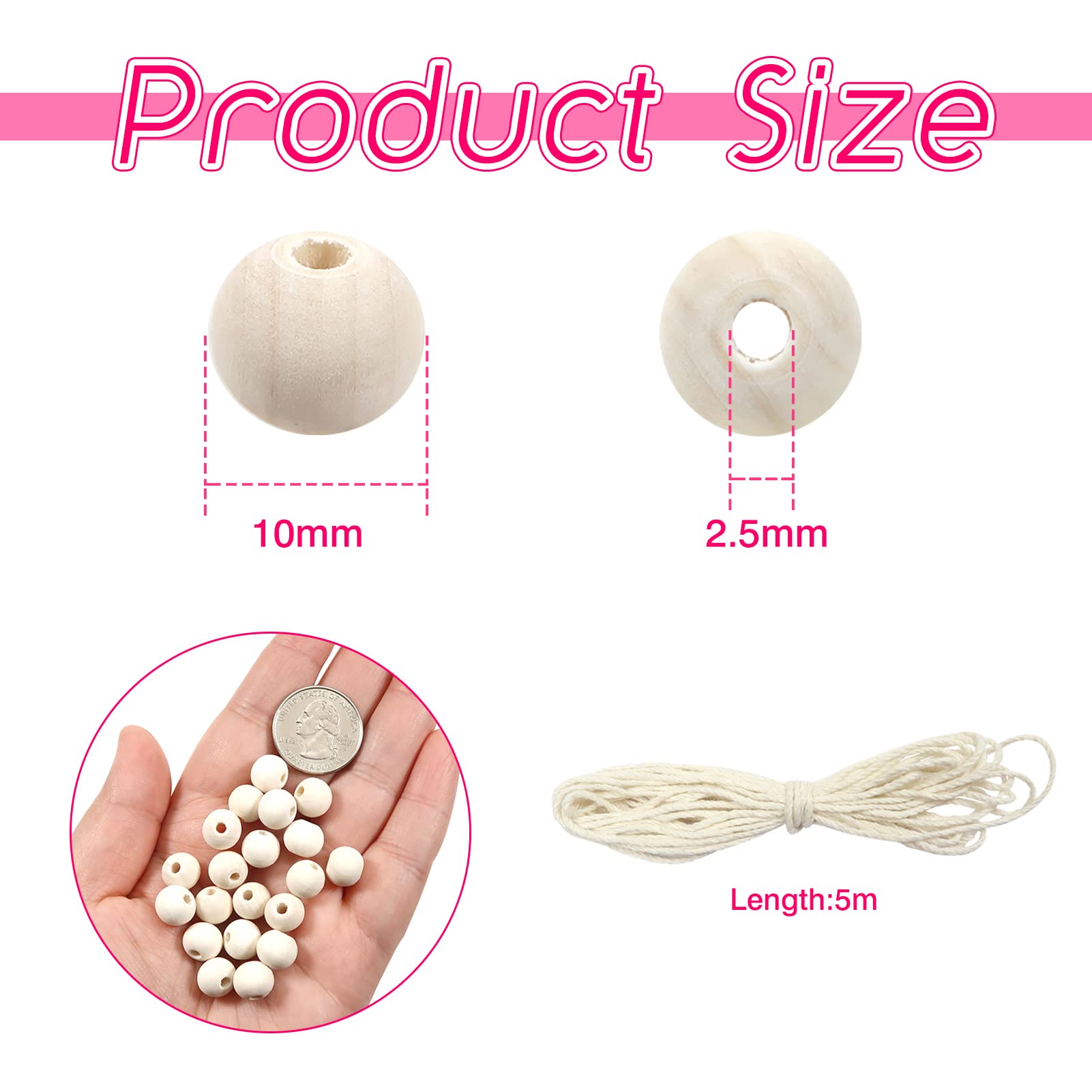 PandaHall 200 perline in legno verniciato bianco da 20 mm, foro grande, distanziatori in legno naturale, perline sfuse per macramè, artigianato fai da te, creazione di gioielli fai da te, decorazione