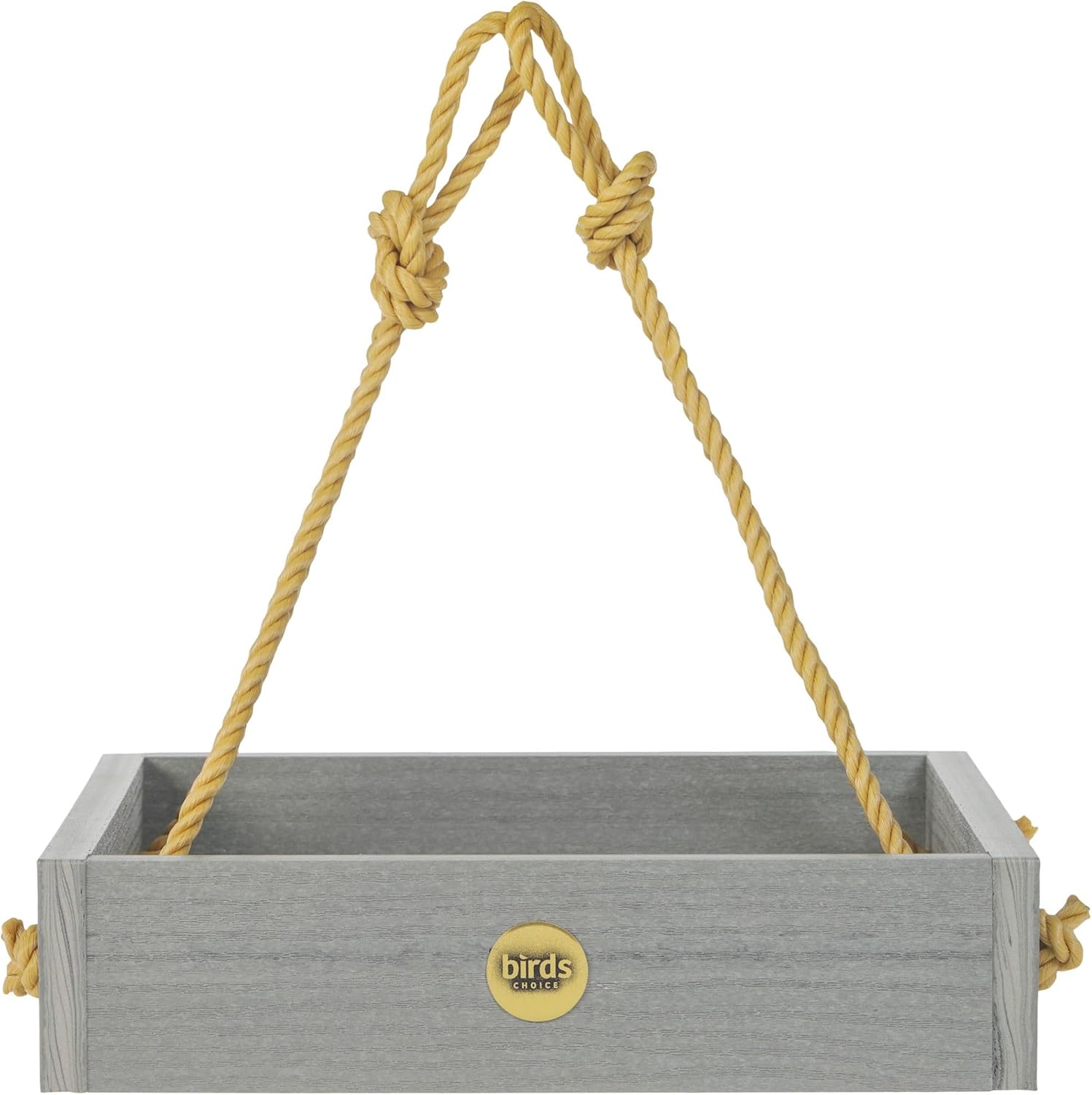 Birds Choice Modern Farmhouse Small Hanging Platform Bird Feeder, Driftwood - Includes Nylon Hanging Rope, 2 lbs. Seed Capacity, Made in USA