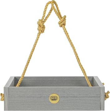 Birds Choice Modern Farmhouse Small Hanging Platform Bird Feeder, Driftwood - Includes Nylon Hanging Rope, 2 lbs. Seed Capacity, Made in USA