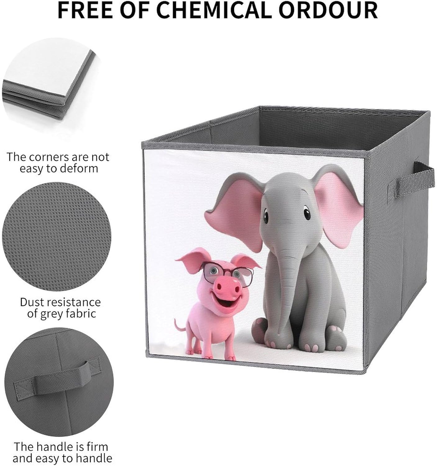 Elephant And Piggie Foldable Storage Box with Handles, Durable Oxford Storage Cubes, 2PCS Collapsible Closet Organizer for Home, Shelf, Office, Travel