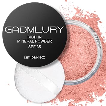 Mineral Powder Blush, SPF 35, Sunscreen Shimmer Loose Mineral Blush, Natural Face Glow Powder, Buildable Coverage for Healthy-looking Color #07 Shine Rose BlushMakeup