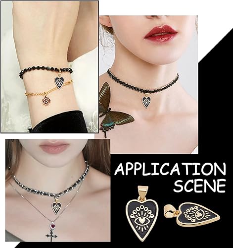 Miniatura 5 de SUNNYCLUE 1 caja de 8 dijes de mal de ojo, dijes de corazón chapado en oro real de 18 quilates, latón esmaltado, estilo gótico, dije negro para