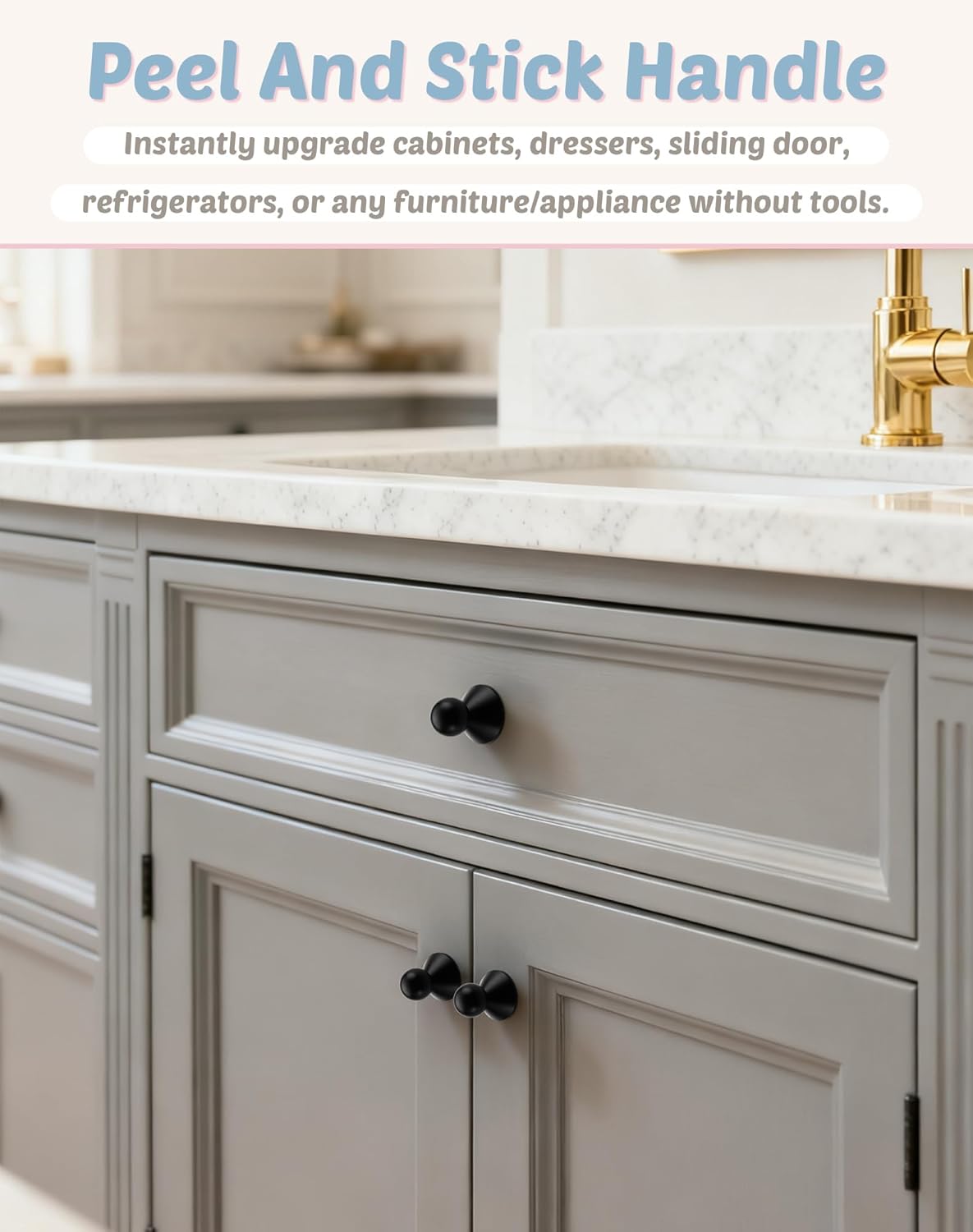 6 Pack Adhesive Knobs Black Peel and Stick Cabinet Handles Stick on Drawer Pulls Removable Adhesive Attached Sliding Mirror Knobs Screwless No Drill Pulls for Dresser Closet Containers Lid