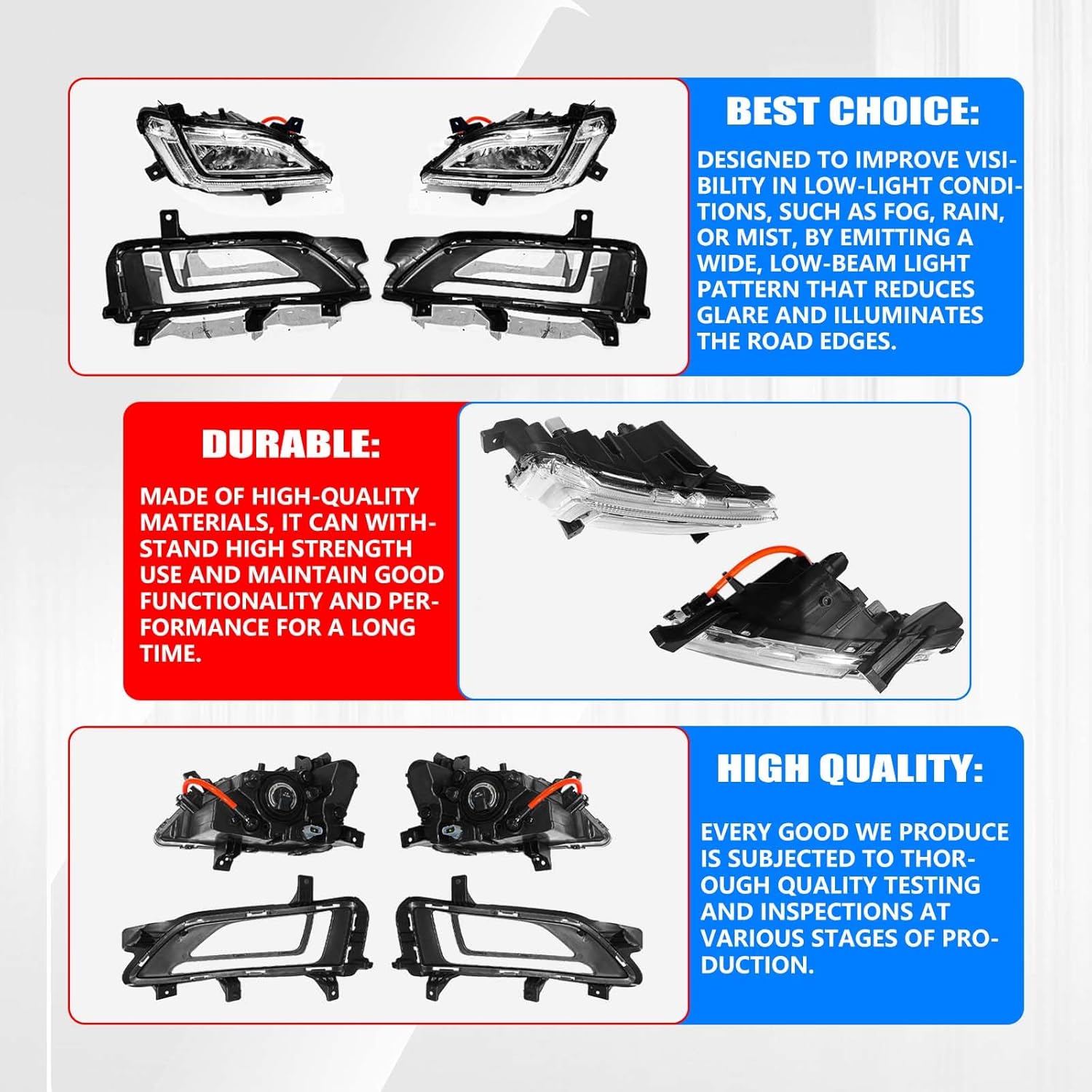 LED DRL Fog Lights & Bezels Set Compatible with 2019 2020 2021 Hyundai Tucson Front Bumper Fog Lights Lamps 92201D3600, 92202D3600, 86525D3530, 86526D3530