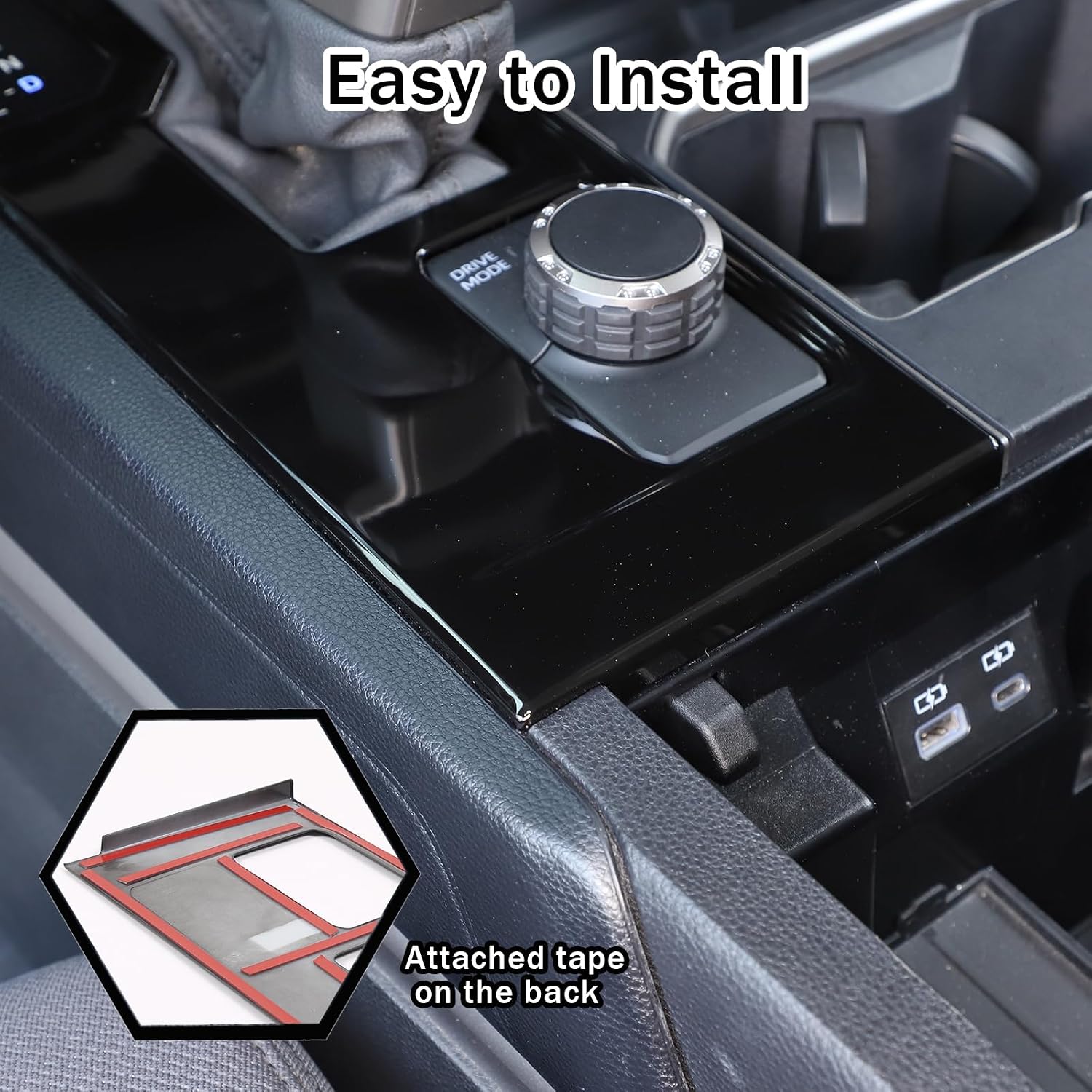 Gear Shift Panel Cover Trim for Toyot@ Tundra 2022-2025 / Toyot@ Sequoia 2023-2025 Accessories, ABS Center Console Gear Shift Decorative Panel, Without 4WD (Glossy Black)