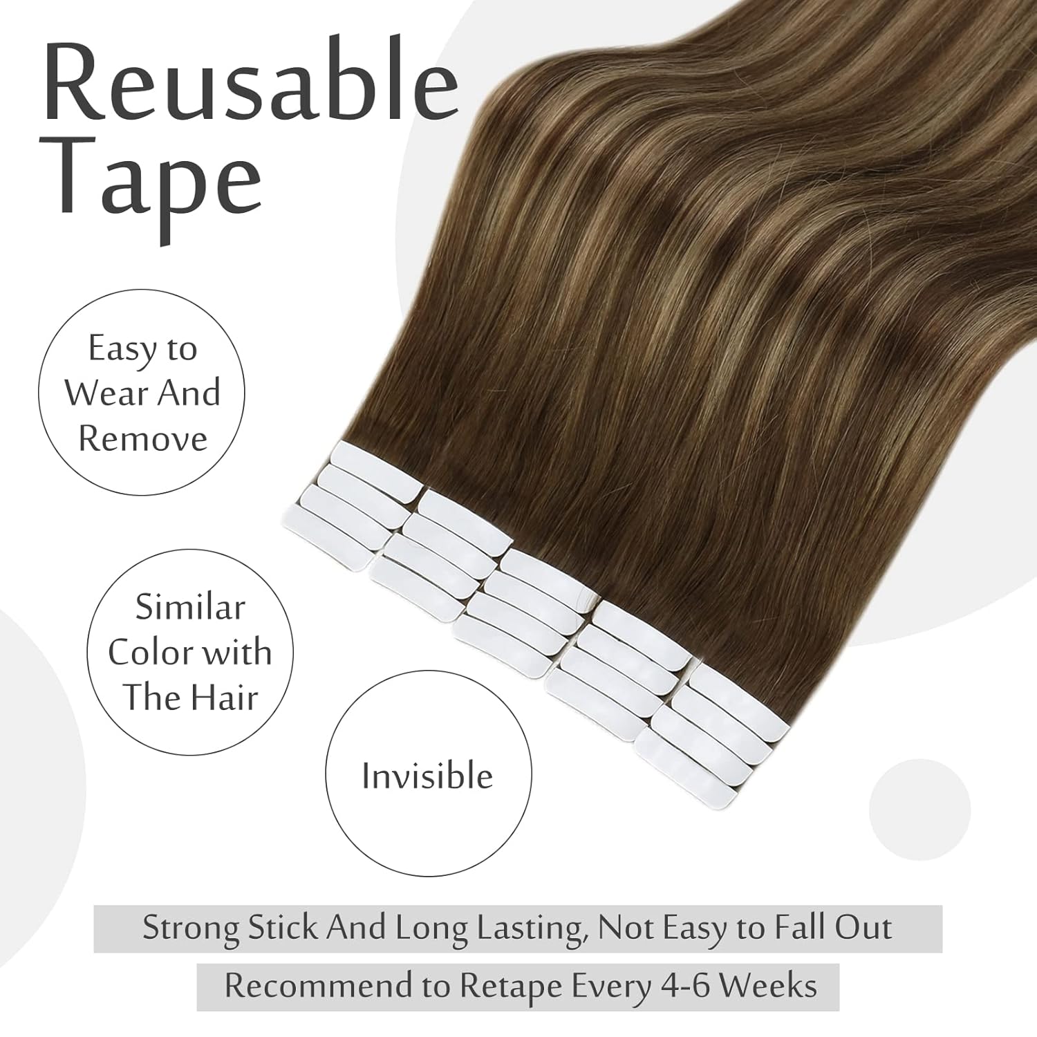 Full Shine Tape in Hair Extensions Human Hair 16and18 Inch Tape in Brown Hair Extensions Color 4/24/4 50 Gram 20 Pcs Balayage Tape in Extensions