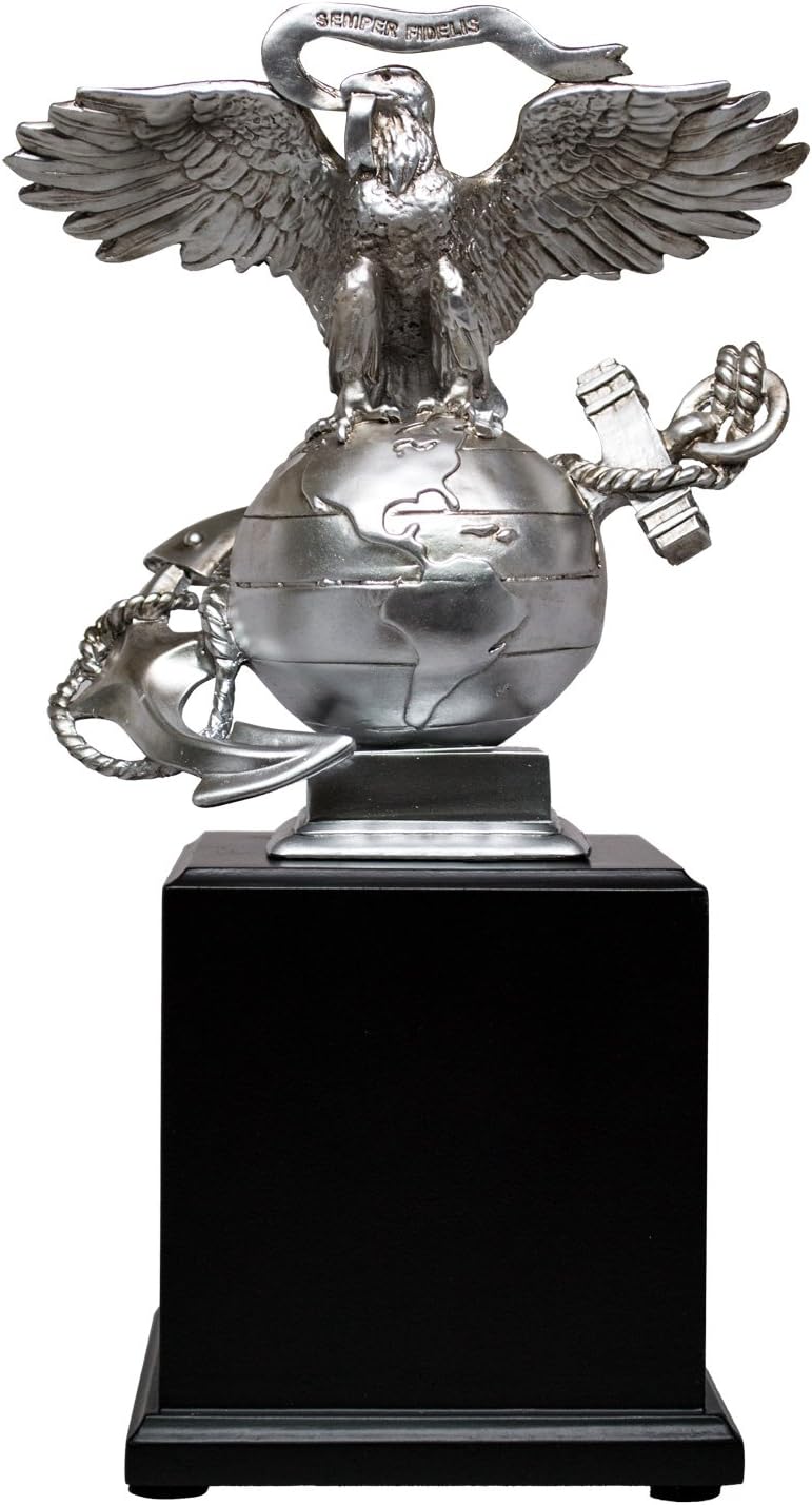 Military Gift Shop USMC 3D Eagle Globe & Anchor Statue with Wooden Base - Showcase of Marine Corps Pride - Marine Corps Gifts | USMC EGA Statue