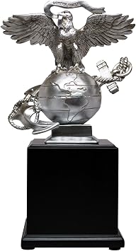 Military Gift Shop USMC 3D Eagle Globe & Anchor Statue with Wooden Base - Showcase of Marine Corps Pride - Marine Corps Gifts | USMC EGA Statue