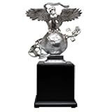 Military Gift Shop USMC 3D Eagle Globe & Anchor Statue with Wooden Base - Showcase of Marine Corps Pride - Marine Corps Gifts | USMC EGA Statue