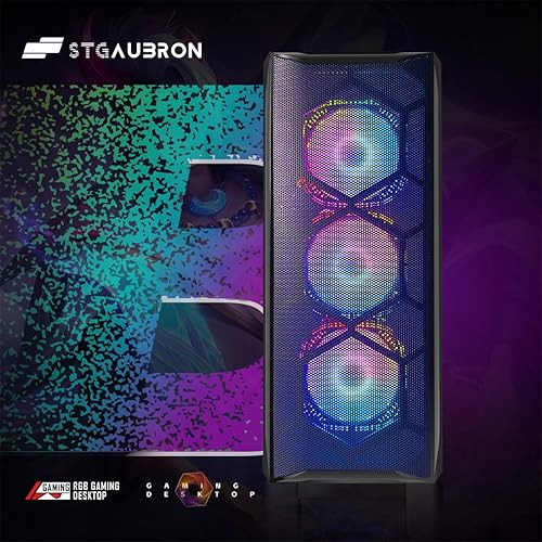 Vista 3 de STGAubron PC de escritorio para juegos, Radeon RX 580 8G GDDR5, Intel Core i7 hasta 3.9G, 16G RAM, 1T SSD, WiFi 600M, BT 5.0, ventilador RGB x6