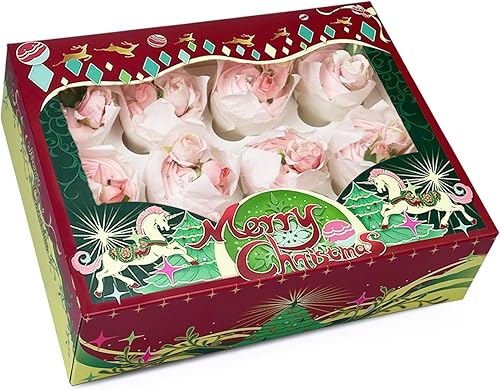 12 recipientes para cupcakes, 16 paquetes de cajas de cupcakes de Navidad, 12 cajas para cupcakes con ventana de 13 x 10 x 3.5 pulgadas