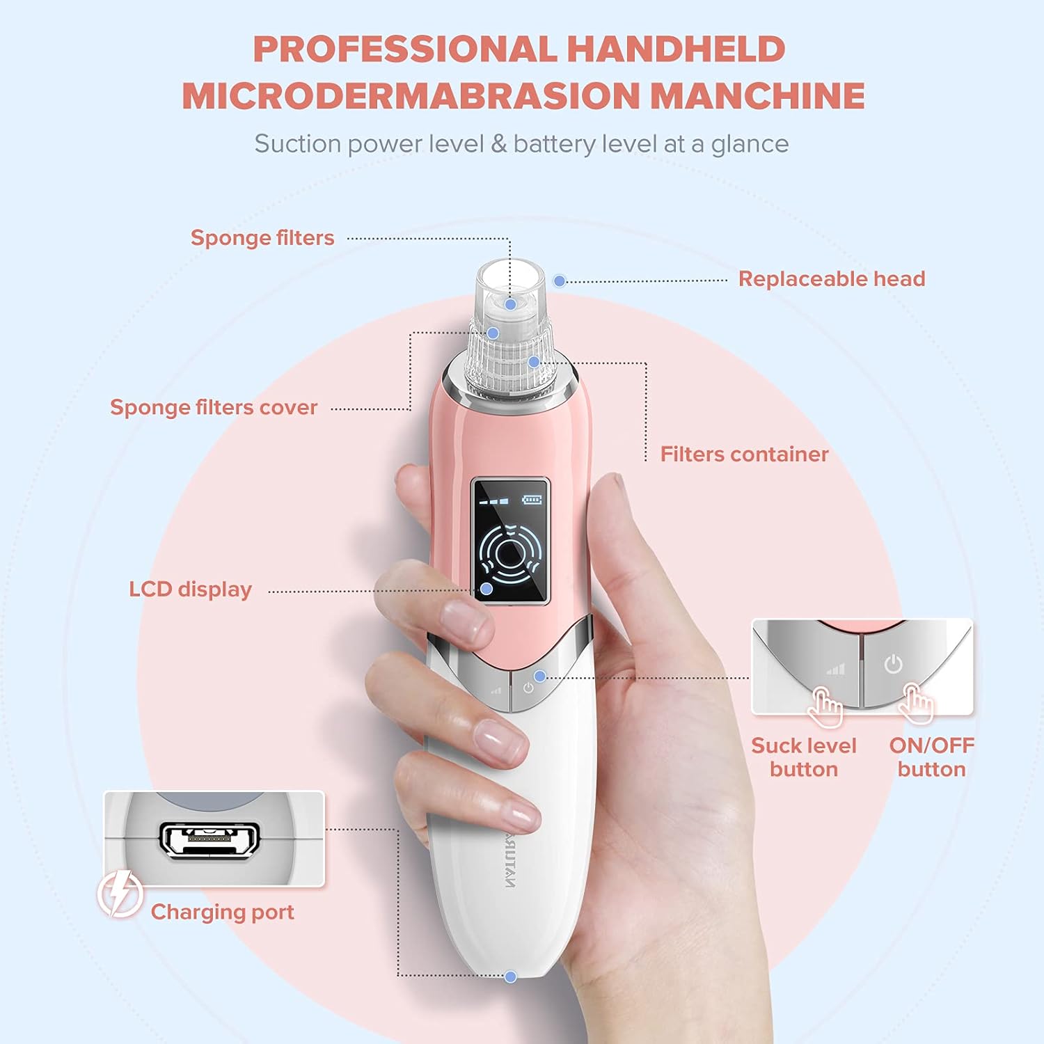 Microdermabrasion Machine Facial Pore Vacuum with 6 Diamond Heads for Removing Blackhead Deep Cleaning Skin at Home, 3 Suction Levels : Beauty & Personal Care
