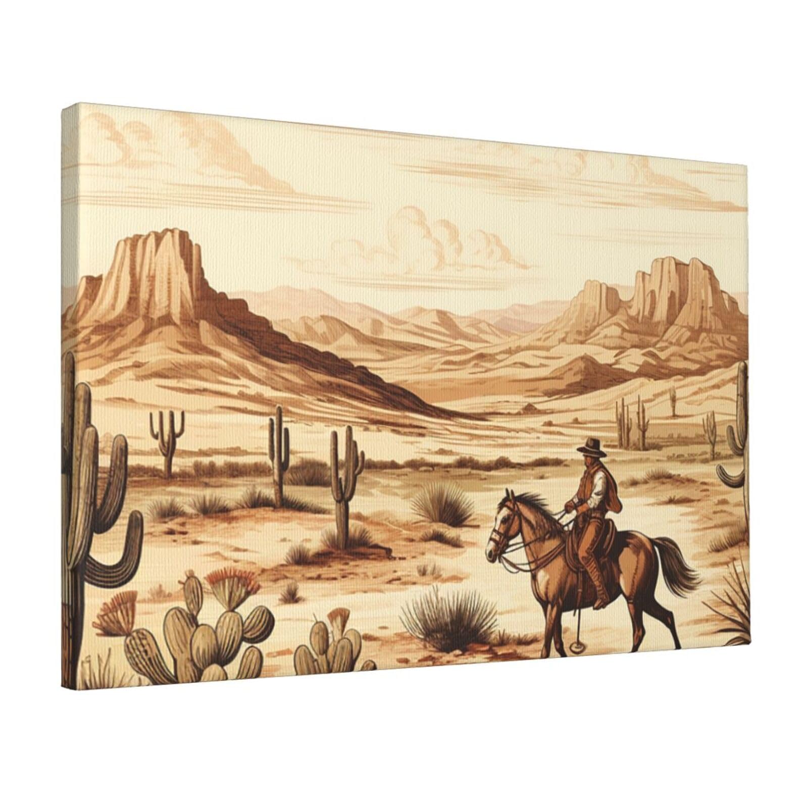 KLOPH Cowboys Riding Horses Canvas Wall Art for Living Room 12"x18" Modern Artwork Painting for Bathroom Hanging Canvas Prints Aesthetic Wallart for Bedroom Kitchen Office Wall Decor