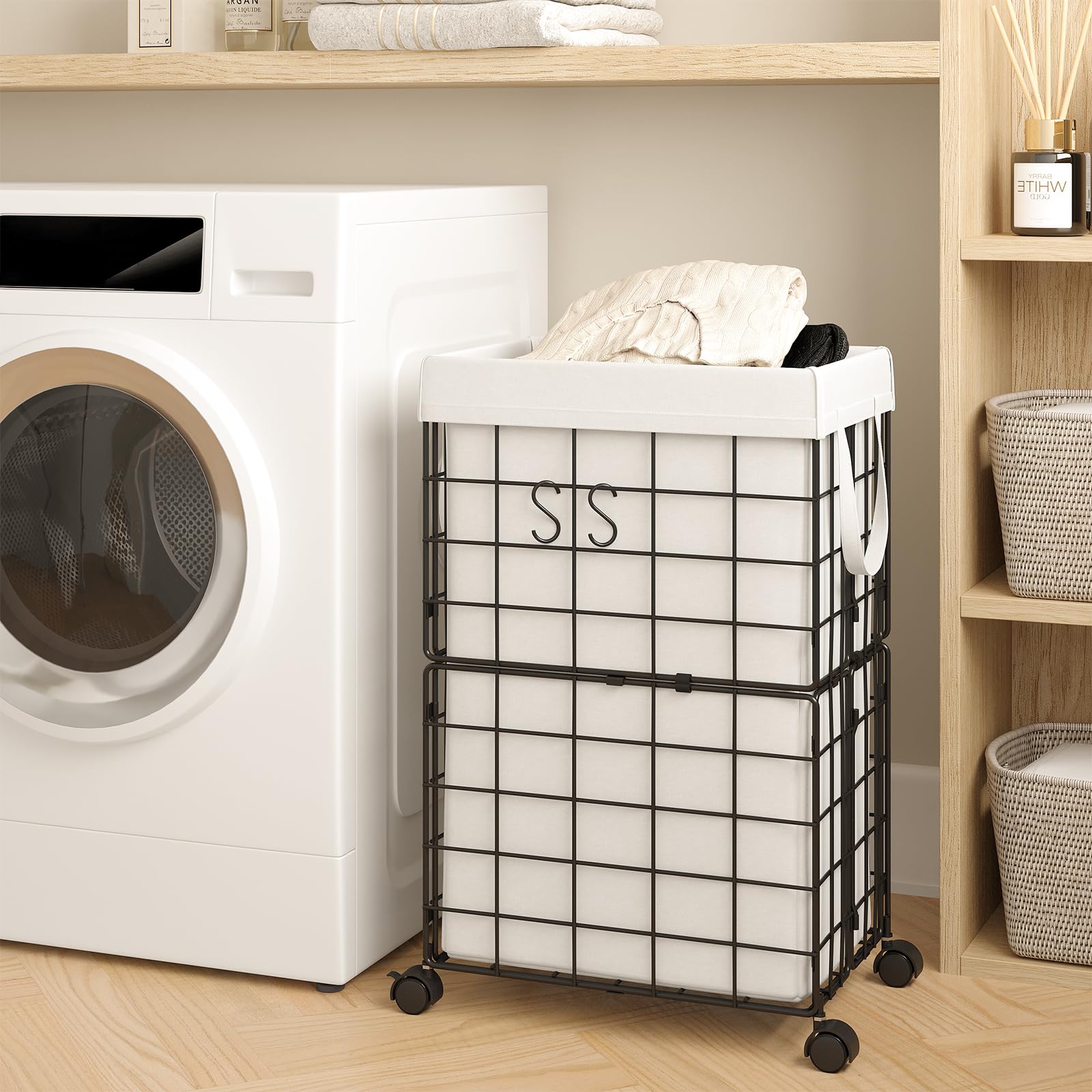 Packing Laundry Kit ELYKEN 2 Pack Laundry Hamper with Wheels, Durable Metal Wire Frame with ...