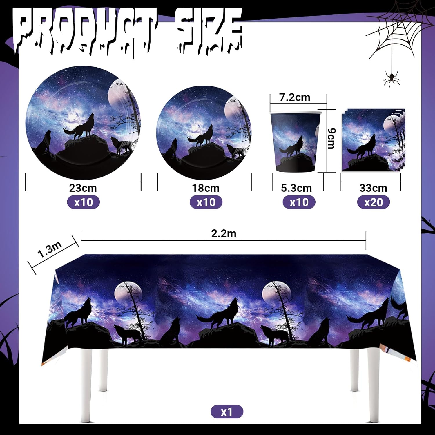 95Pcs Wolf Party Supplies Serves for 10 Guests, Wolf Plates Napkins Paper Cups Tablecloth Banner Balloons Cake Toppers for Boys Girls for Galaxy Wolf Birthday Party Decorations