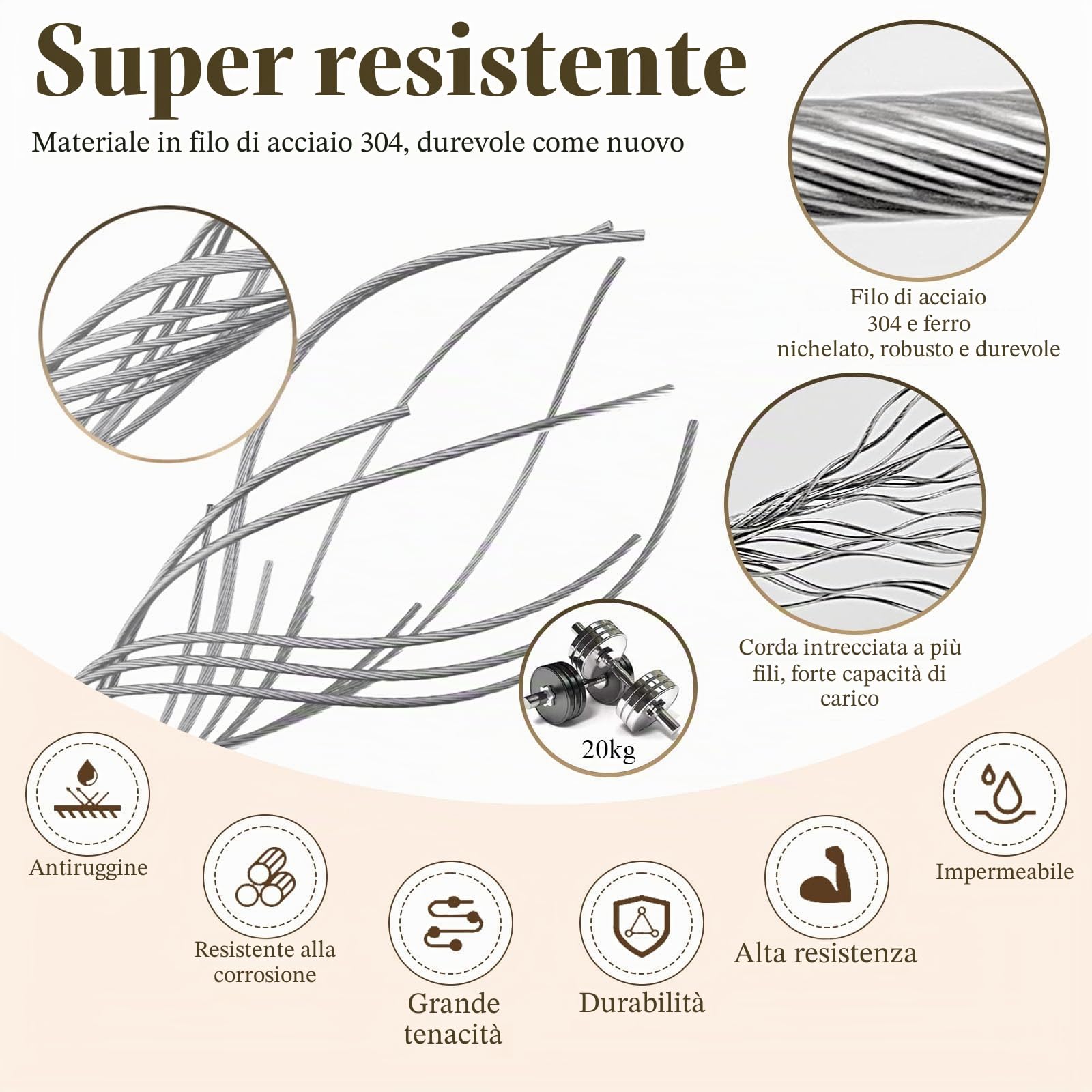 Cavo Metallico per Tende,Filo per Tende in Acciaio Inossidabile da 5m,Cavo di Tensione Della Tenda con 30 Pz Gancio per Appendere Tende Da Doccia, Foto, Artigianato