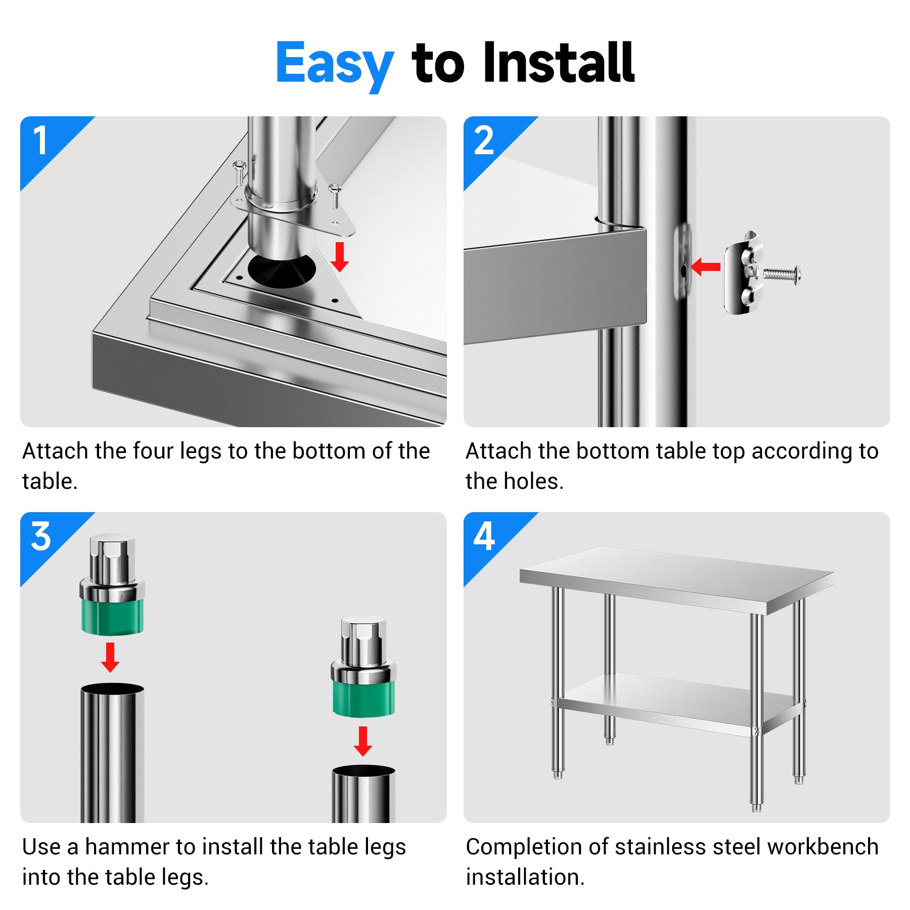 LEEVOT Tavolo da Cucina Professionale in Acciaio Inox, 2 Ripiani in Legno e Acciaio, per Cucine Professionali, Laboratori, Ristoranti e Bar, Capacità di Carico 150KG/100KG (120x60cm)