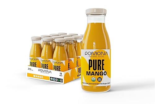 Pomona Organic Juices Jugo de mango puro, botella de 8.4 onzas (paquete de 12), jugo orgánico prensado en frío, sin OMG, sin azúcar añadido, sin