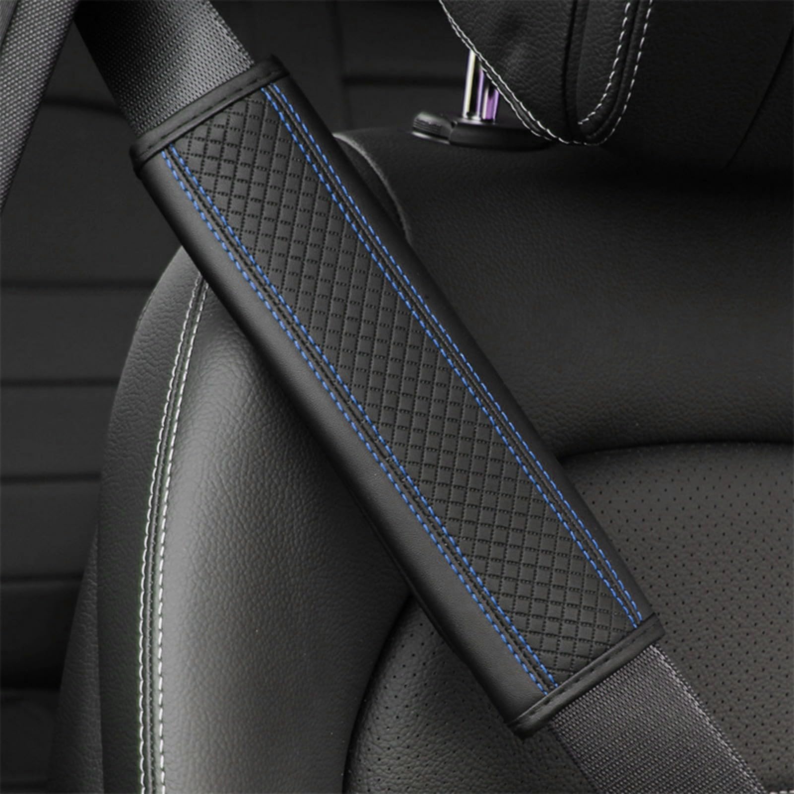 ONEMAJI 2 Pcs Car Seatbelt Shoulder Protector Pads for Jeep Wrangler JK 2007-2017 J373, Auto Harness Cushion Breathable Rhombus Leather Vehicle Strap Covers,C