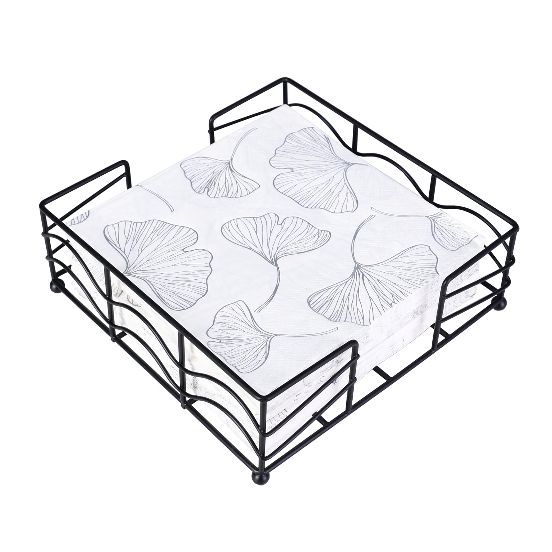 Flat Napkin Holder, Modern Black Metal Napkin Holder for Kitchen & Dinner Table, Elegant Wave Design Square Napkin Holders for Paper Napkins with Large Capacity - Matte Black