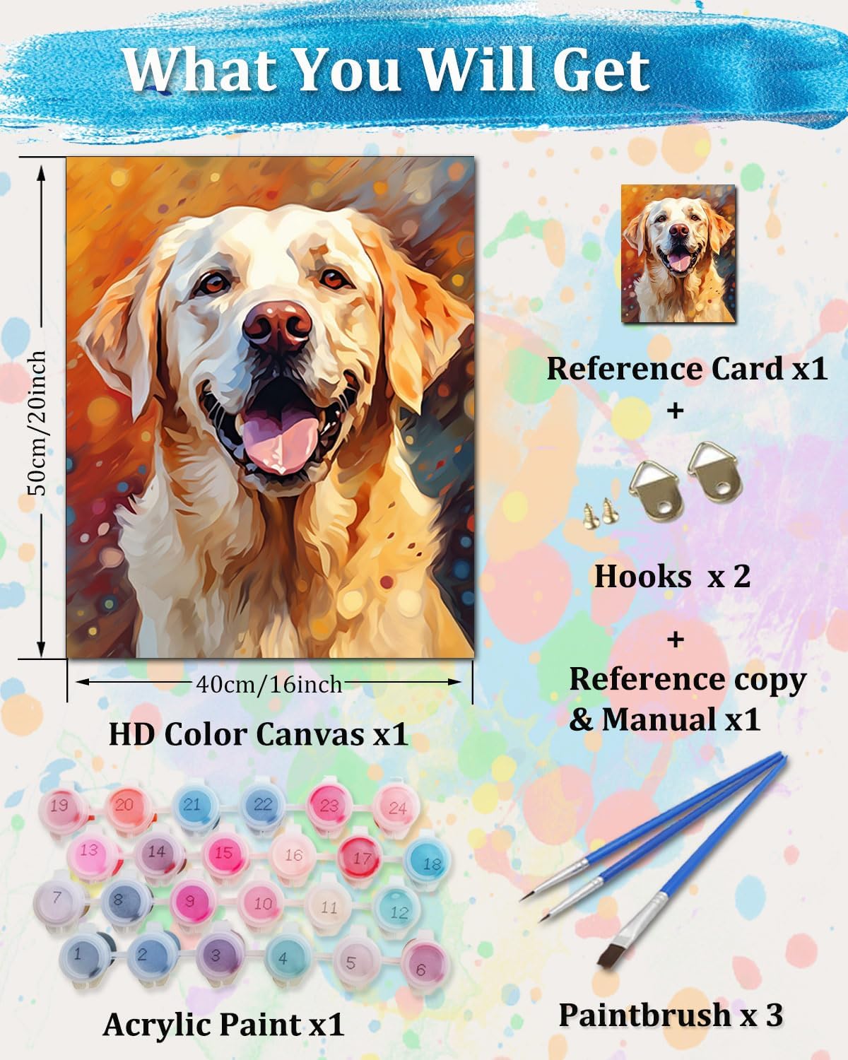 TOCARE Labrador Paint by Numbers Kit for Adults, Dog Adult Paint by Number Canvas, Acrylic Adults' Paint-by-Number Kits for Dog Lovers 16x20inch (Without Framed)