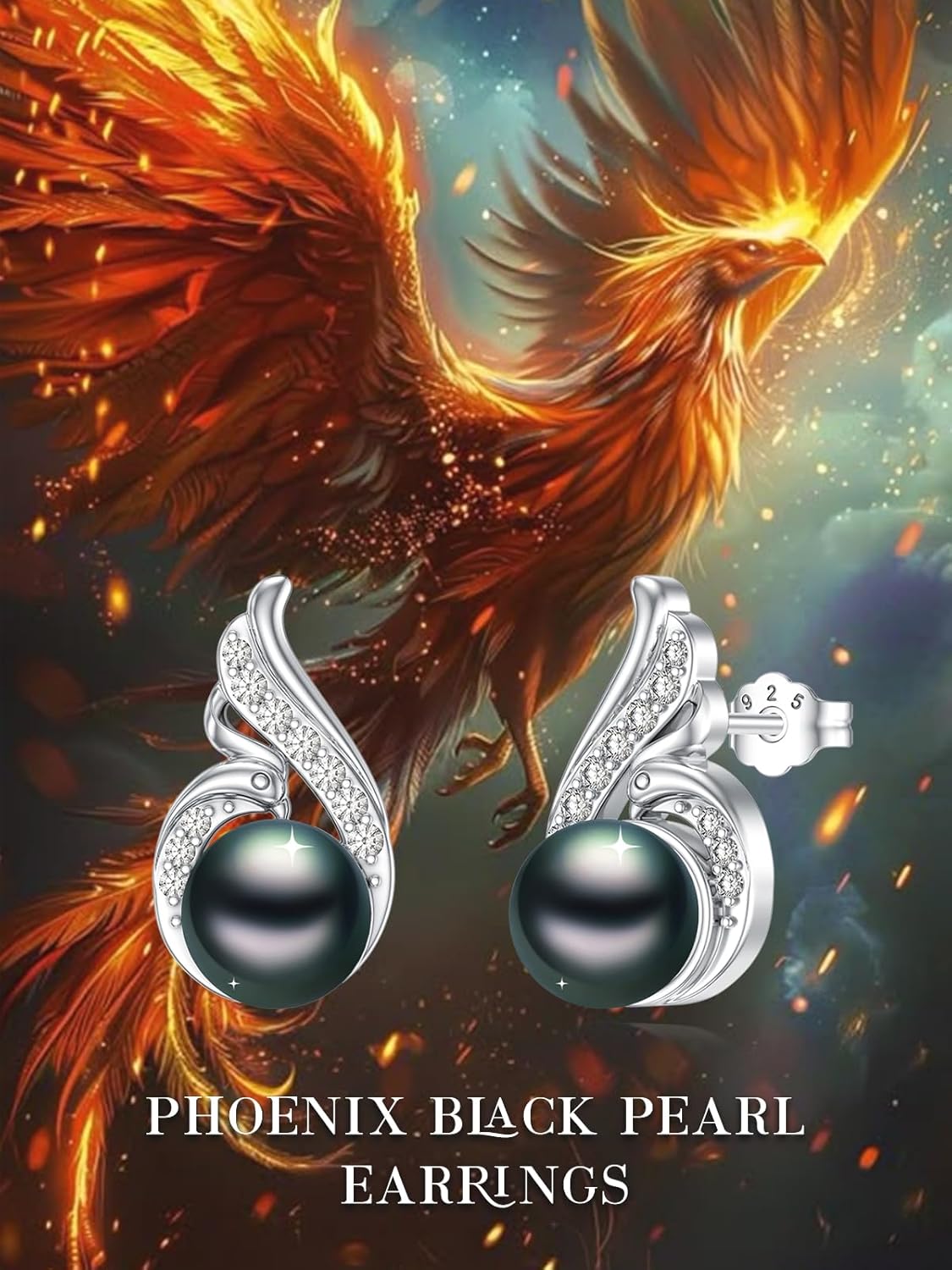 Tahitian Black Pearl 18K White Gold Plated Sterling Silver Earrings for Wedding Birthday Anniversary Valentines Day Christmas Pearl Jewelry Gift for Women Wife Mom Lover Girlfriend