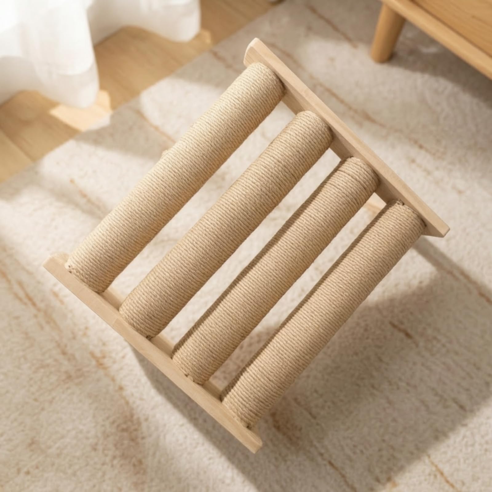predolo Rastrelliera in Legno con Corda di Sisal Naturale a Basso Profilo per Casa, Legno 40CM 4, Corda 53CM 6MM