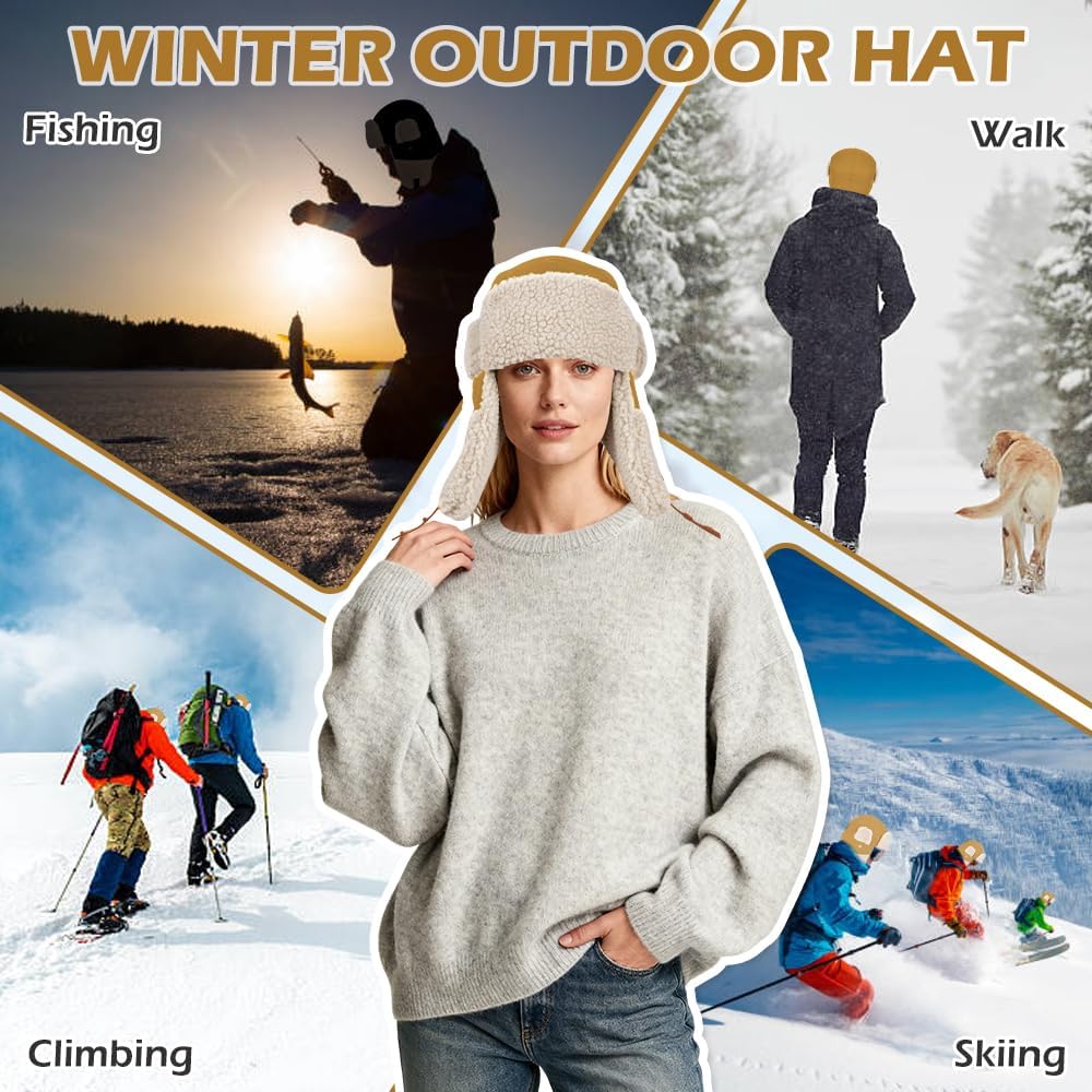 Winter Trapper Hat Unisex Thermal Cap with Ear Flaps Ushanka Winter Aviator Hats Sherpa Earflap Men Women Ski Cycling Outdoor