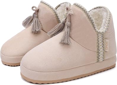 GPOS Womens House Knit Bootie Slippers Fuzzy Plush Lining Winter Ladies Warm Suede Fluff Slippers Lightweight Cozy Thick Memory Foam Comfortable Home Shoes Hard Bottom for Indoor Outdoor Size 5-11