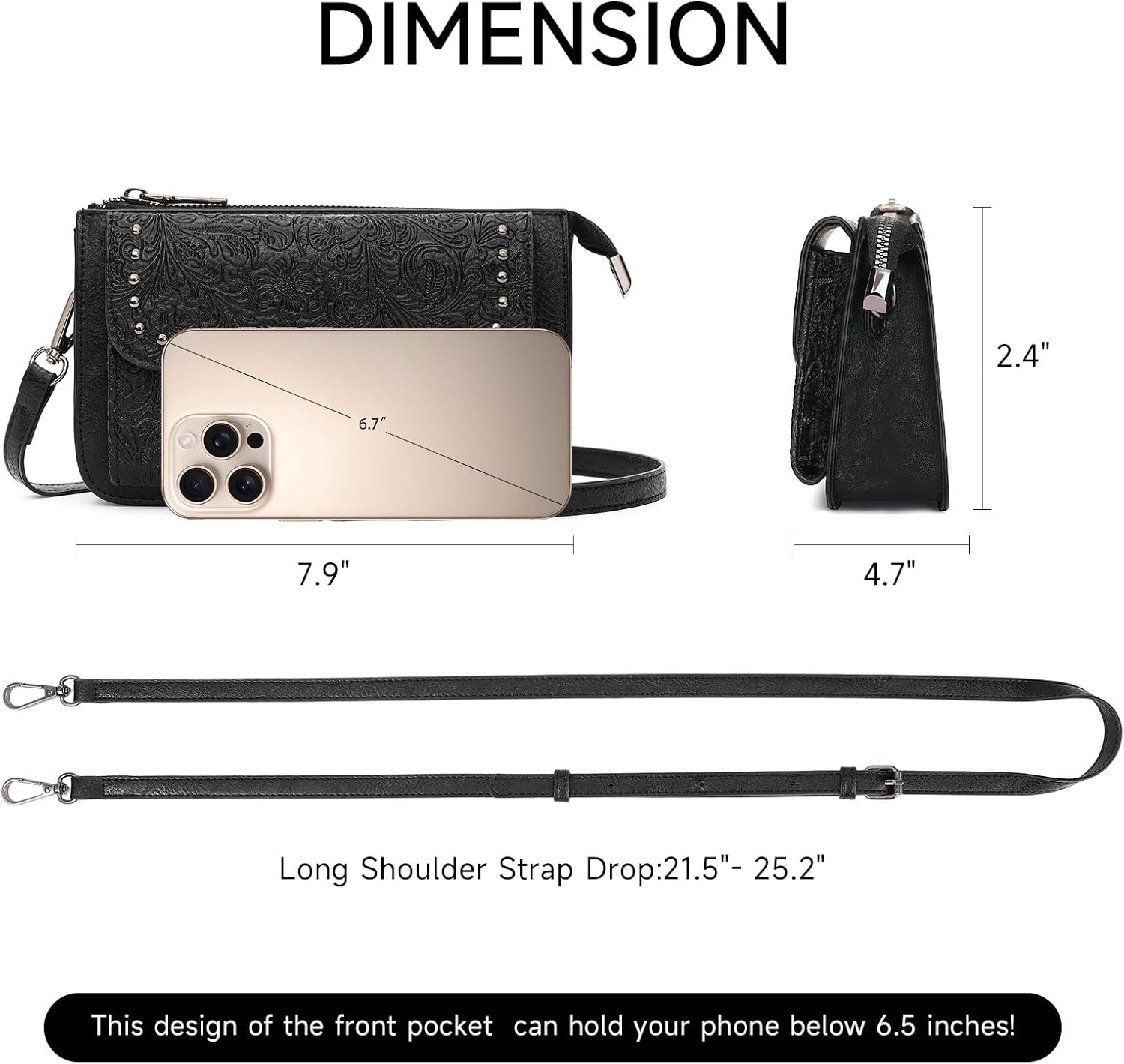 FALAN MULE Small Crossbody Bags for Women Vegan Leather Cell Phone Purse with Adjustable Strap - Image 3