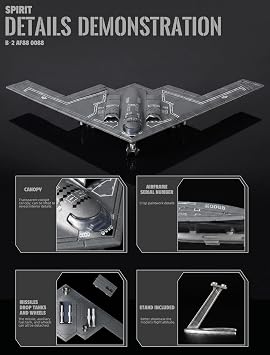 SEBUNAS 1/200 Scale Quick Build B-2 Spirit Military Aircraft Toy Model USAF Stealth Strategic Heavy Bomber Plastic Building Airplane Model Kit for Gift and Collection (26 Pieces)