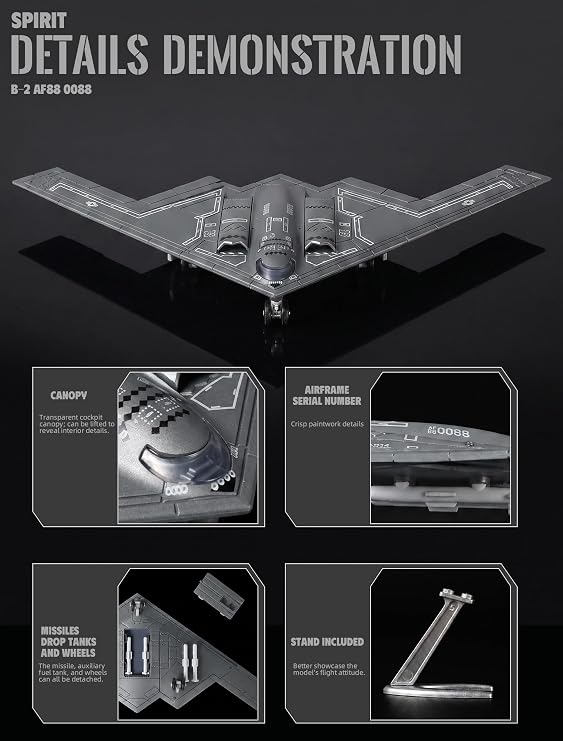 SEBUNAS 1/200 Scale Quick Build B-2 Spirit Military Aircraft Toy Model USAF Stealth Strategic Heavy Bomber Plastic Building Airplane Model Kit for Gift and Collection (26 Pieces)