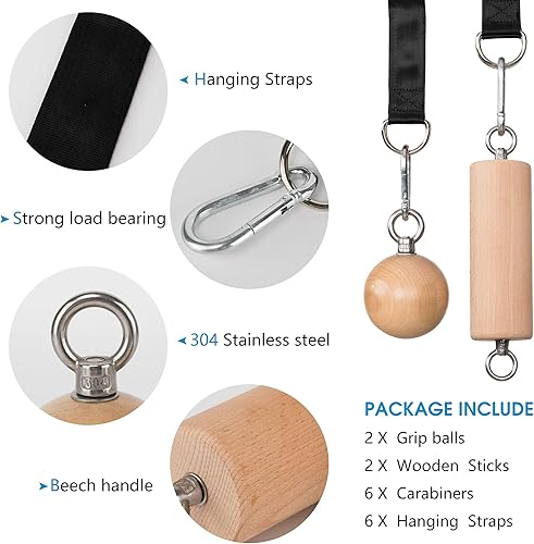 Miniatura 4 de Agarres y bolas de madera, juego de entrenamiento de escalada atómica en roca, entrenador de fuerza de agarre, asas y cuerda para carrera de Traje XL