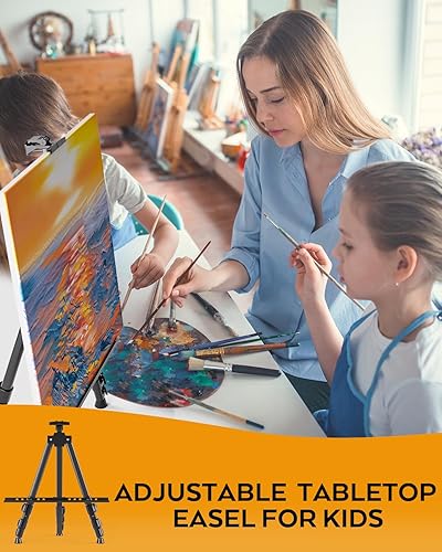 Miniatura 7 de Nicpro Paquete de 6 caballetes de pintura para exhibición, altura ajustable de 17 a 63 pulgadas, caballete de arte de mesa y piso, trípode de