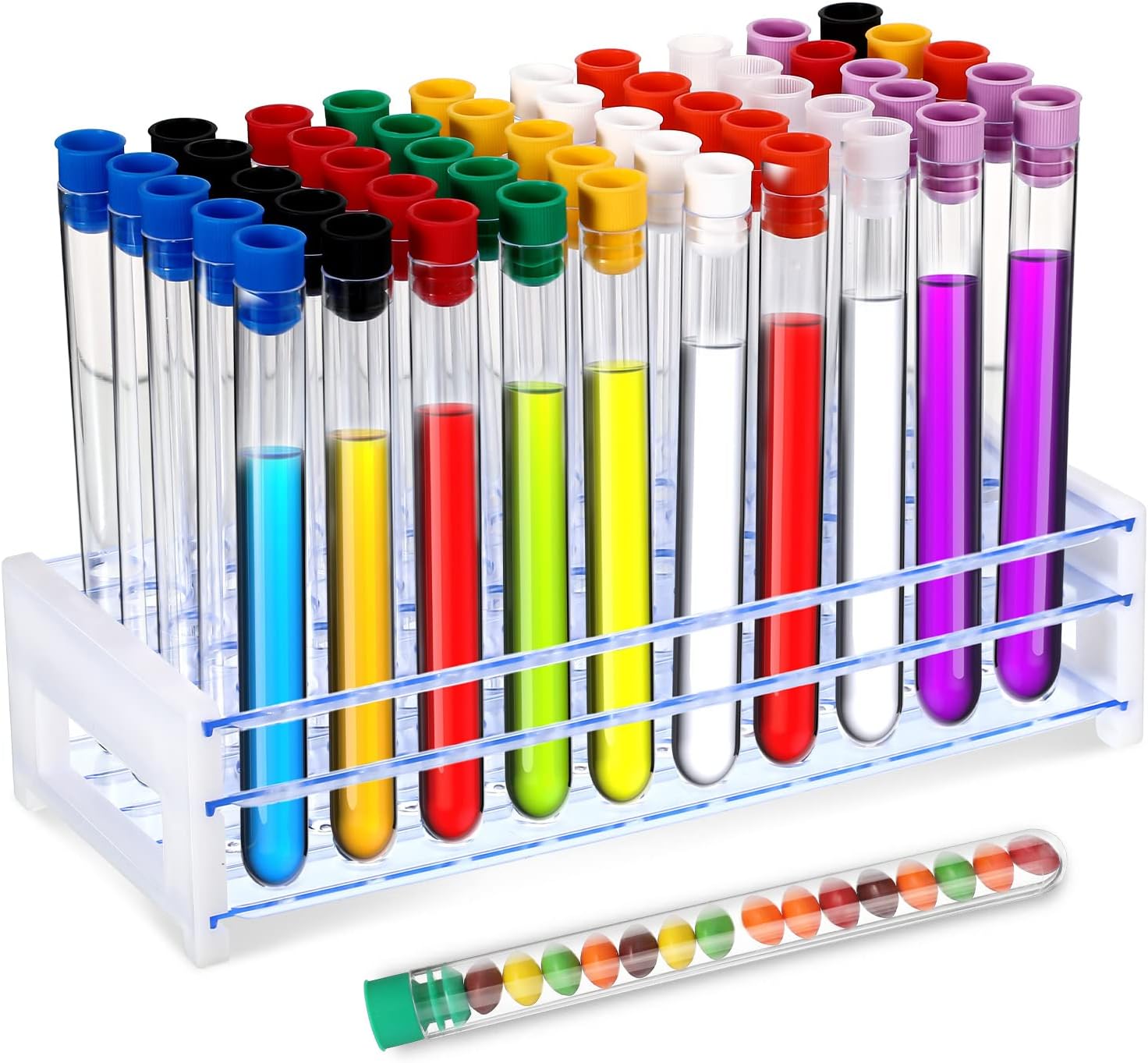 Test Tubes with Rack 50 Pcs 16 x 150 mm Clear Plastic Test Tubes with Lids Halloween Test Tube Shot Glasses for Halloween Nurse Party Decoration Birthday Christmas Party Favors