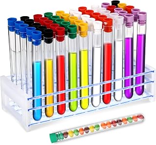 Halloween Test Tubes with Rack 50 Pcs 16 x 150 mm Clear Plastic with Lids