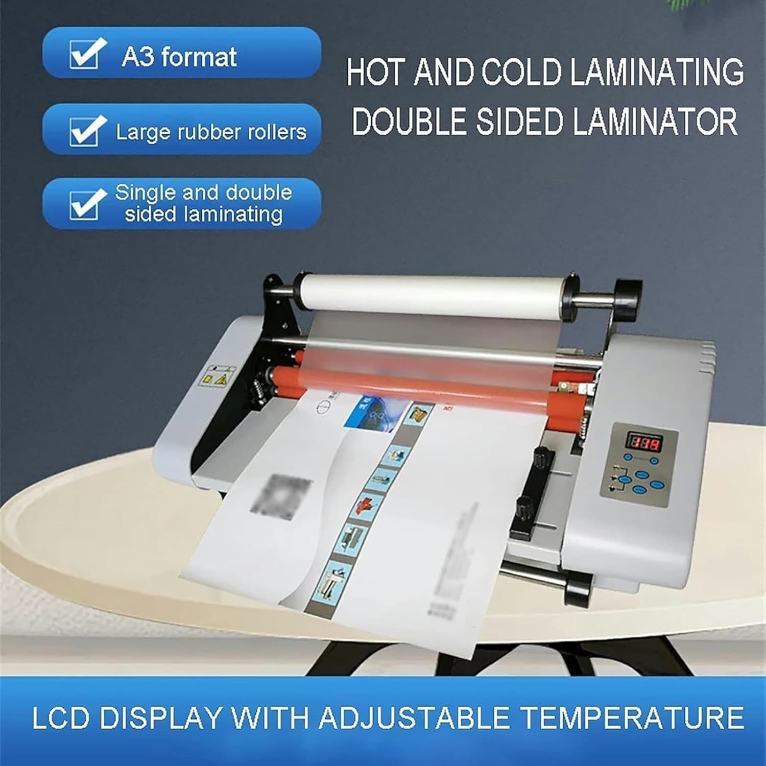 Electric Thermal Laminator Machines, Cold Roll Film Laminator with LCD Display, Adjustable Temperature, Fast Warm-Up, 0.1mm- 5mm Film Thickness, for Office, School~/