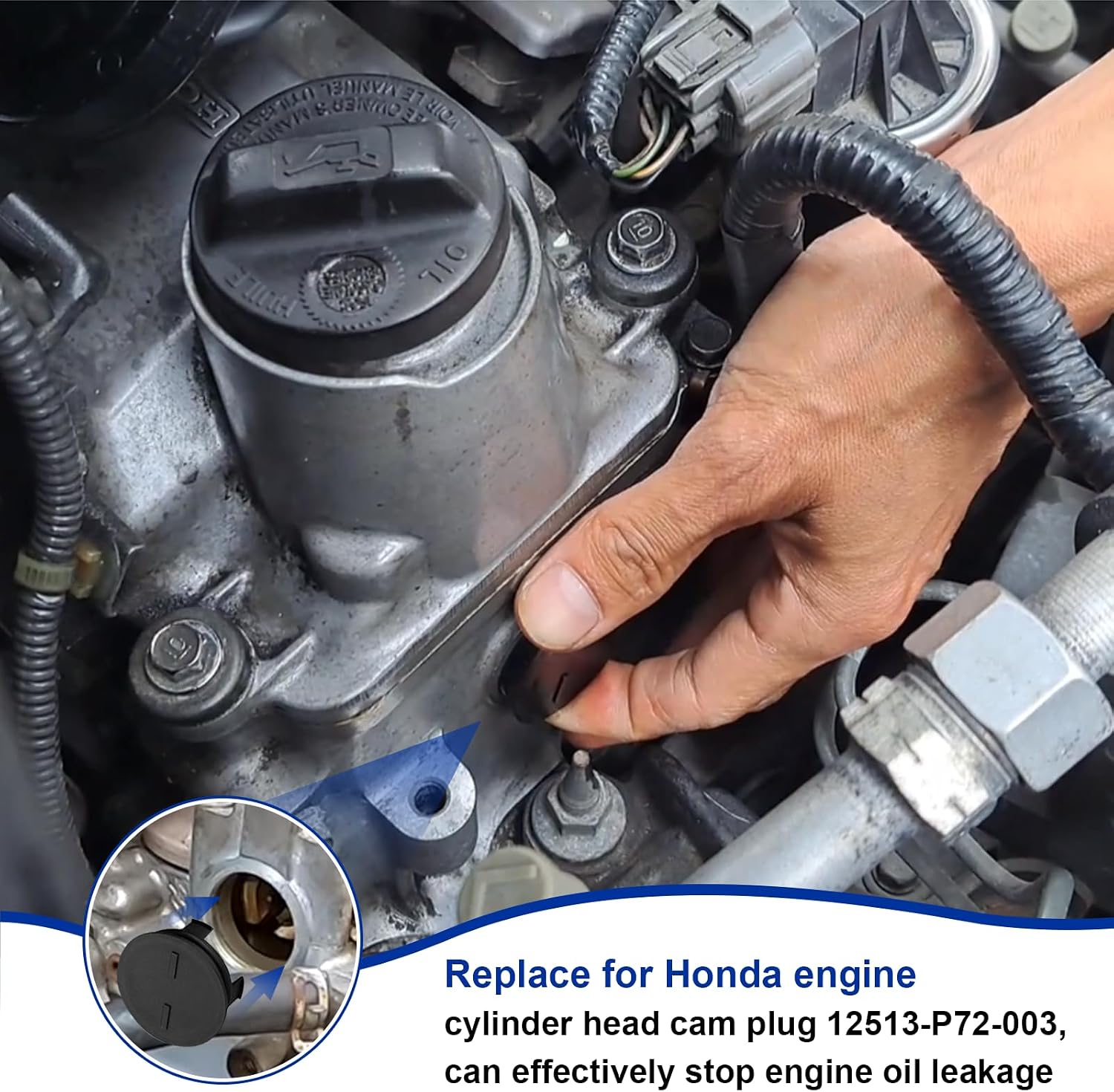 12513-P72-003 Cylinder Head Rear Cam Plug with Seal, 10PCS Engine Semi-Circular Plug Fit Honda Civic Acura CR-V CR-Z HR-V Insight 1.6 1.7 1.8 2.0L, Replace 12513P72003 221023310