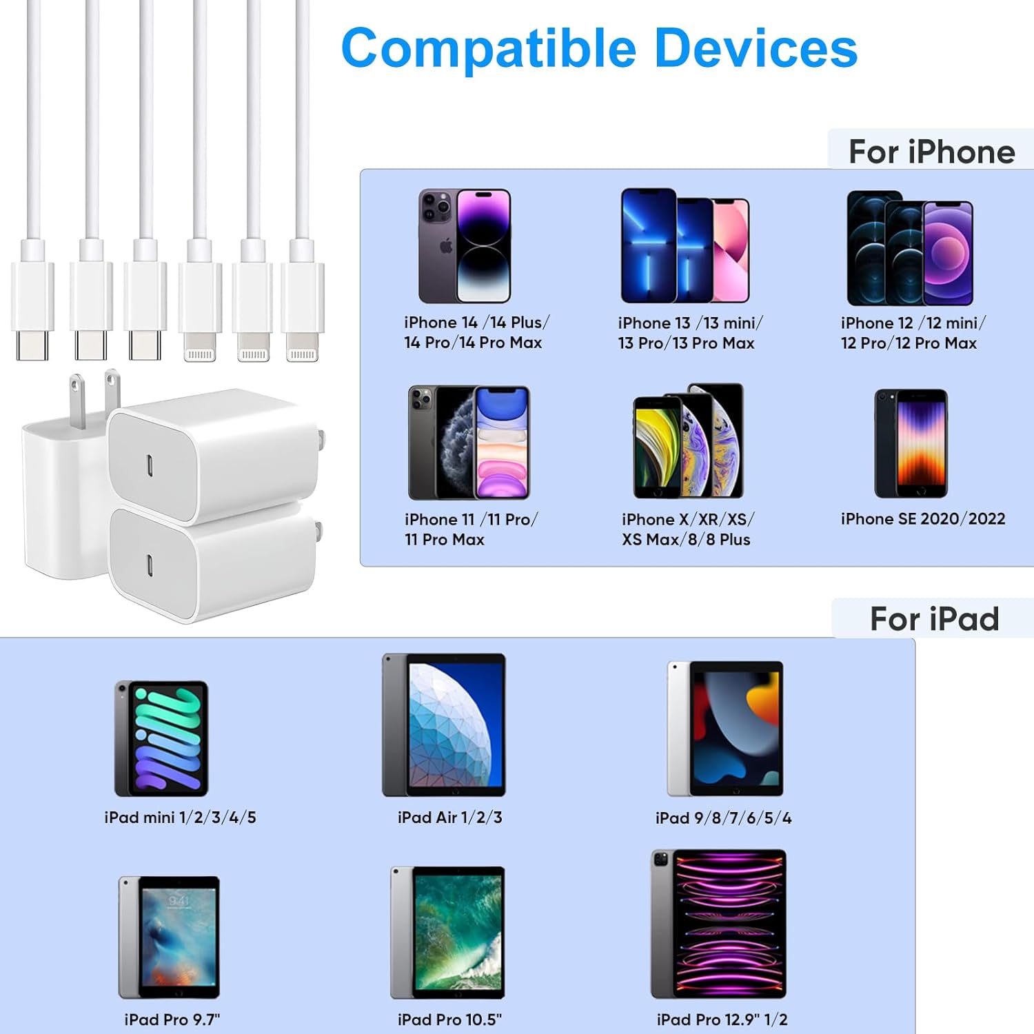 3Pack iPhone Fast Charger[Apple Mfi Certified],10FT iPhone Charger Fast Charging USB C to Lightning Cable with Type C Charger Block Fast Charging Adapter for iPhone 14 13 12 11 Pro Max X Xs Max 8Plus