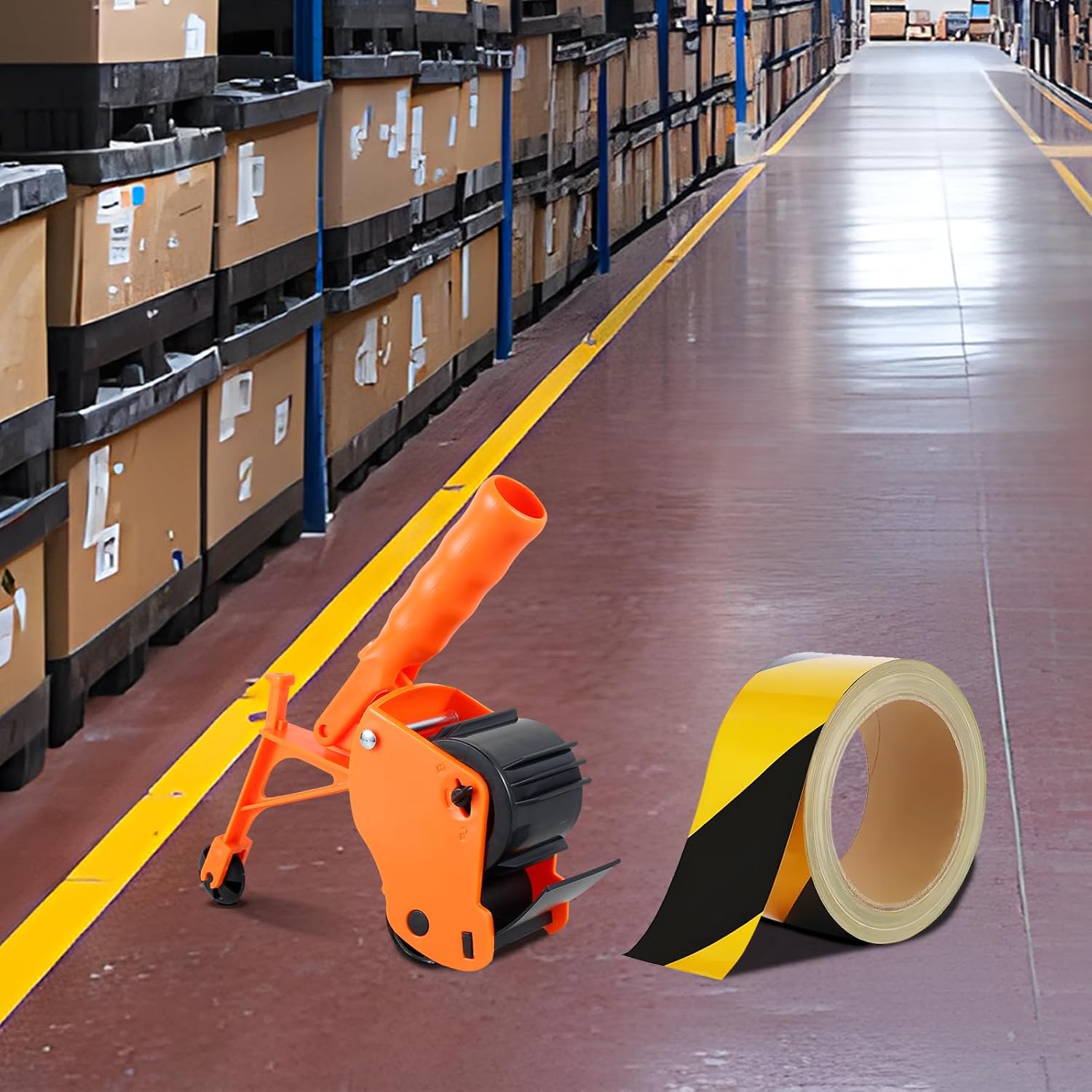 Floor Tape Applicator, Manual Pushing Tape Marking Tool, Plastic Hand Push Tape Roller, Tape Bonding Marking Machine for Driveway Aisle Marking Decoration