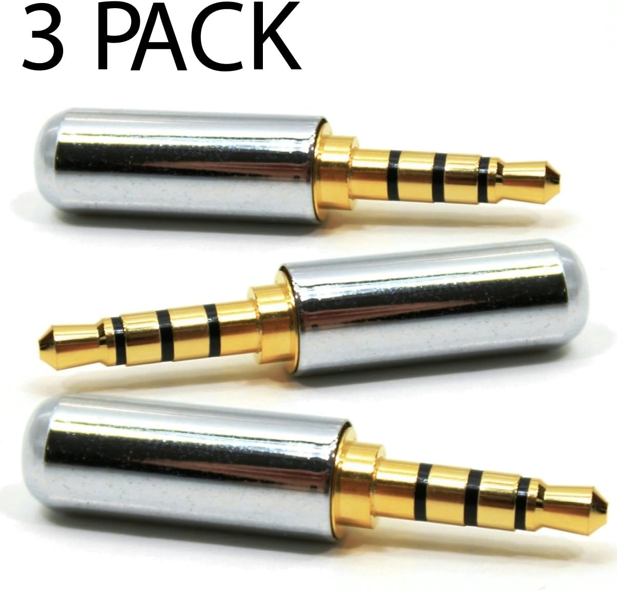 3 Pack - 3.5mm Replacement Jack Connector TRRS Stereo 4 Pole Male Plug