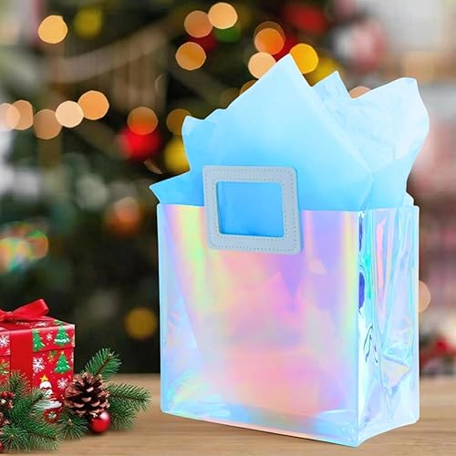 Miniatura 133 de Bolsa de regalo holográfica con papel de seda, reutilizable, bolsa de regalo de cumpleaños para mujeres y niñas, iridiscente, despedida de soltera