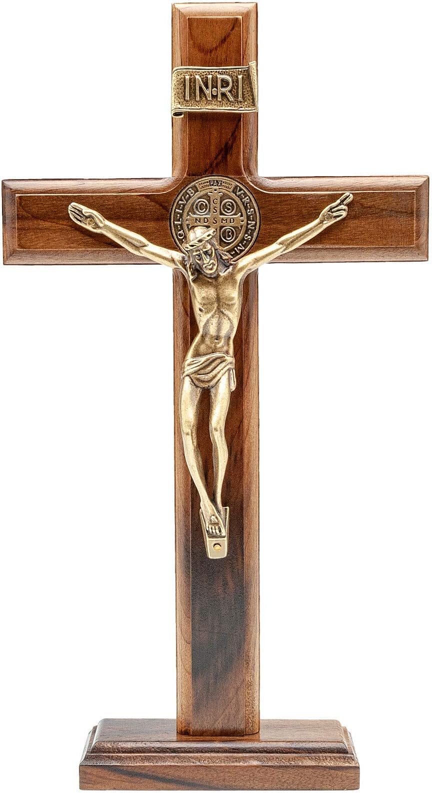 Intercession Wall and Table Wood Cross Crucifix (10 inches - Antique Gold)