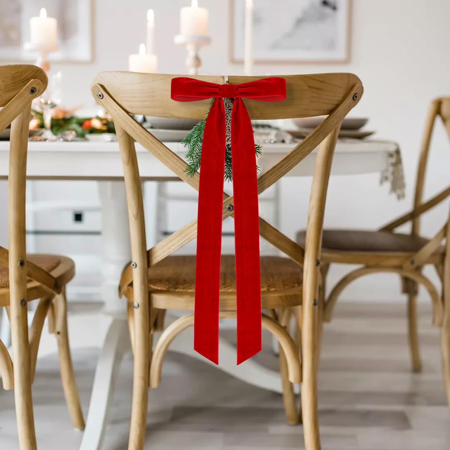 4 Pcs Rustic Large Velvet Bows Christmas Decorations - 23.6 x 8.66 Inch Vintage Ribbon Bow for Xmas Tree Topper Wreath Garland Fireplace Mantel Staircase Wedding Home Decor (4, Red)