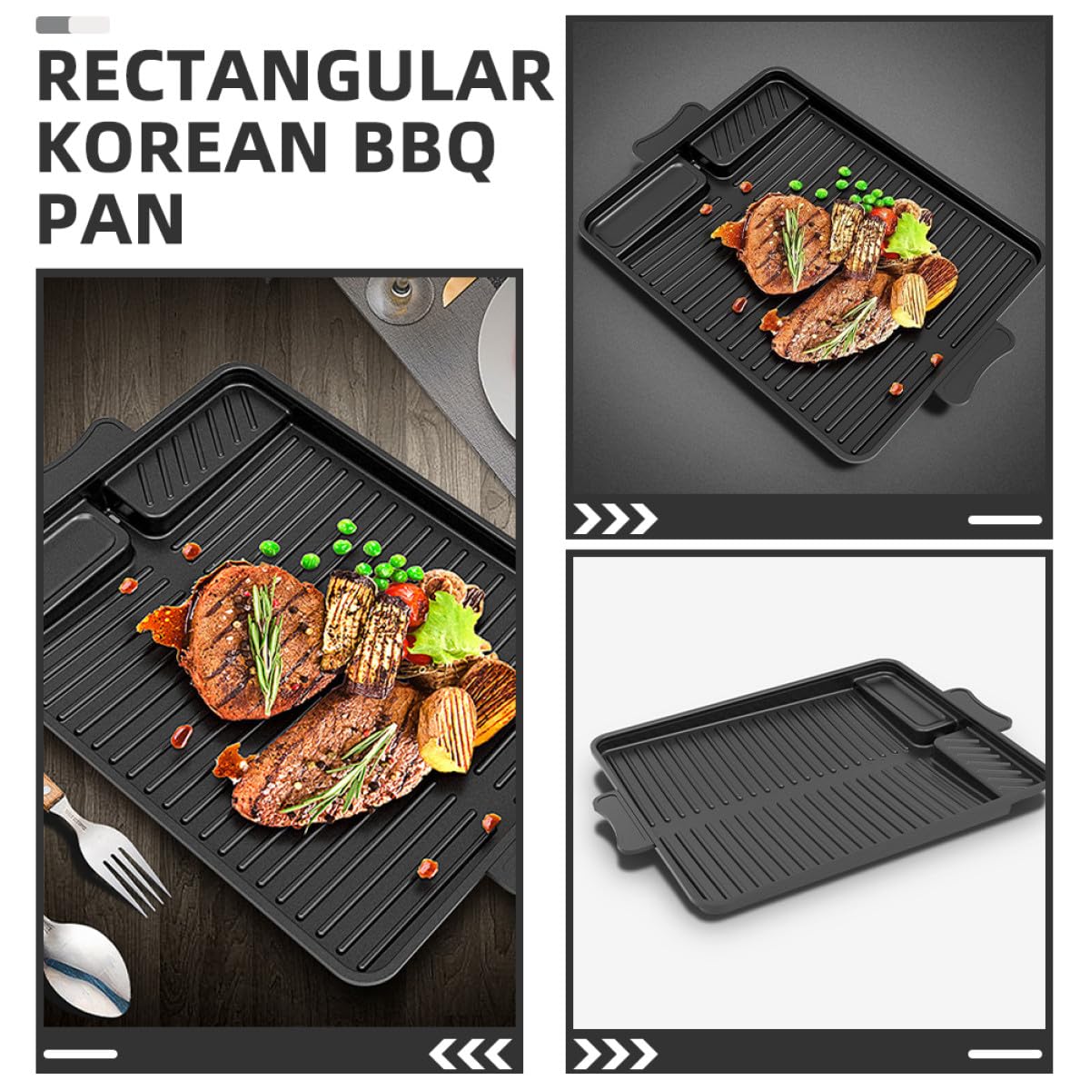 iplusmile Piastra Rivestimento Antiaderente in Alluminio Rettangolare Nero Ampia Area per Grigliare per Barbecue Coreano per Grigliate All'aperto in Famiglia