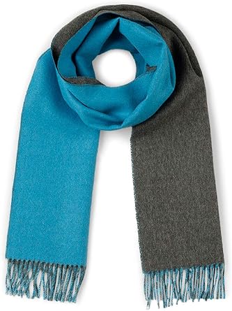 Alpaca Wool Scarf - 100% Pure Baby Alpaca - Double Sided Reversible Contrast Scarf Classic Blue/Grey