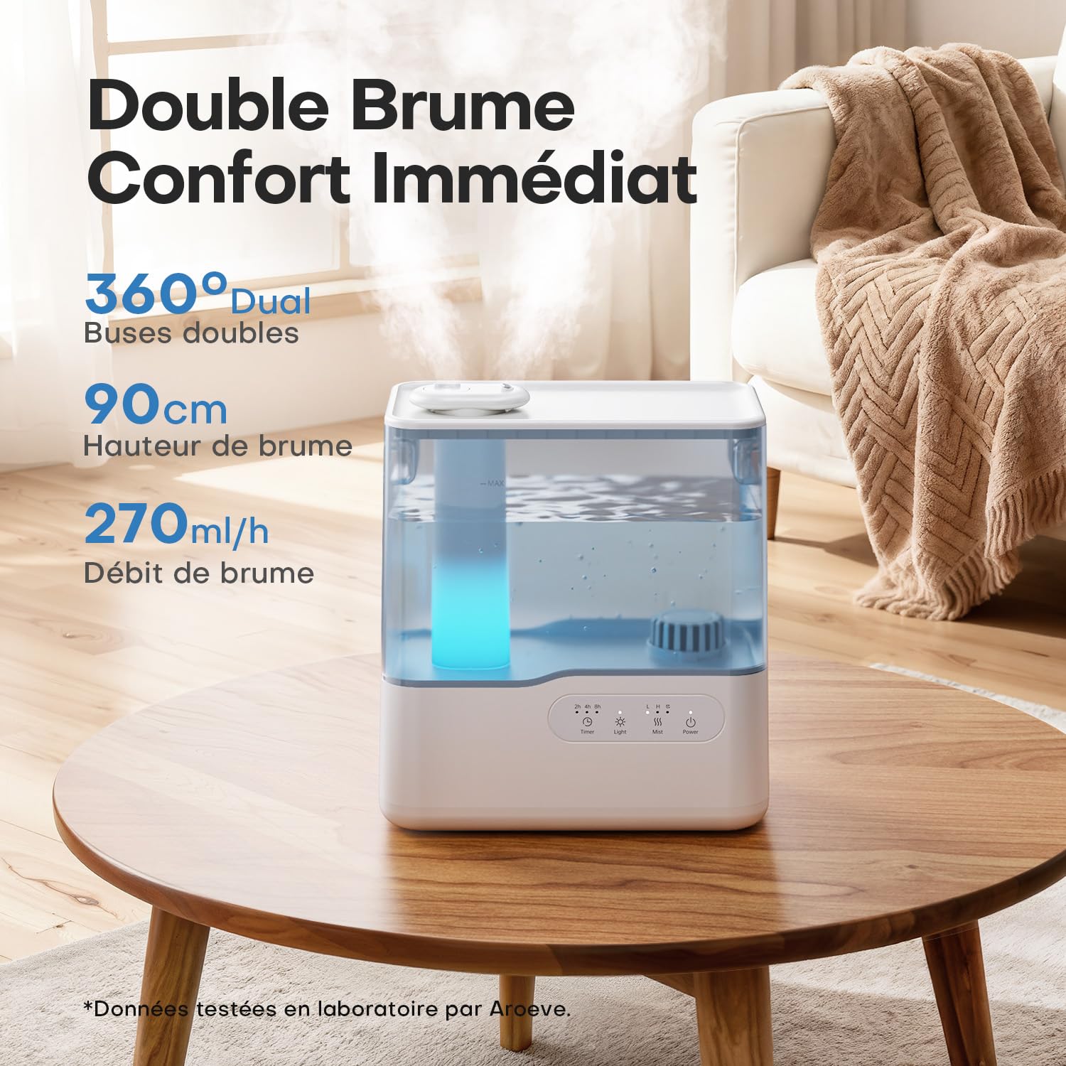 AROEVE Humidificateur d'Air Chambre 5L, Ultrasonique Top-Fill Brume Froide avec Diffuseur Aromes, Lumière d'Ambiance 7 Couleurs, Minuterie, 36H/25dB Silencieux pour Maison, Bureau, Bébé, Plantes